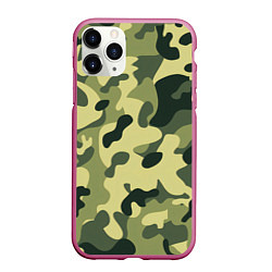 Чехол iPhone 11 Pro матовый Лесной камуфляж, цвет: 3D-малиновый