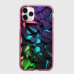 Чехол iPhone 11 Pro матовый Неоновые абстрактные каменные плиты, цвет: 3D-малиновый