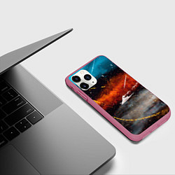 Чехол iPhone 11 Pro матовый Серый, оранжевый и синий туманы и краски, цвет: 3D-малиновый — фото 2
