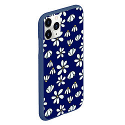 Чехол iPhone 11 Pro матовый Дудл ромашки на синем фоне - паттерн, цвет: 3D-тёмно-синий — фото 2