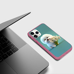 Чехол iPhone 11 Pro матовый Белая собака милаха, цвет: 3D-малиновый — фото 2