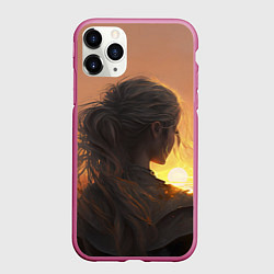 Чехол iPhone 11 Pro матовый Девушка на закате, цвет: 3D-малиновый