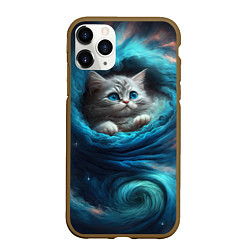 Чехол iPhone 11 Pro матовый Котик в звездных облаках, цвет: 3D-коричневый