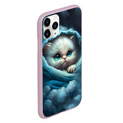 Чехол iPhone 11 Pro матовый Котик в одеяльце в облаках, цвет: 3D-розовый — фото 2