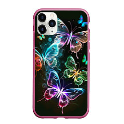 Чехол iPhone 11 Pro матовый Неоновые дикие бабочки, цвет: 3D-малиновый