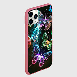 Чехол iPhone 11 Pro матовый Неоновые дикие бабочки, цвет: 3D-малиновый — фото 2