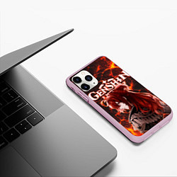 Чехол iPhone 11 Pro матовый Дилюк на фоне раскаленной лавы, цвет: 3D-розовый — фото 2