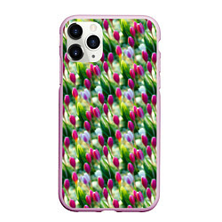 Чехол iPhone 11 Pro матовый Весенние тюльпаны и подснежники, цвет: 3D-розовый