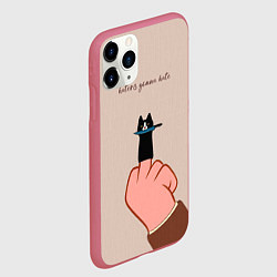 Чехол iPhone 11 Pro матовый Котик с ножиком и средний палец - текстура холста, цвет: 3D-малиновый — фото 2