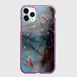 Чехол iPhone 11 Pro матовый Тёмно-серый туман и краски, цвет: 3D-фиолетовый