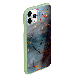 Чехол iPhone 11 Pro матовый Тёмно-серый туман и краски, цвет: 3D-салатовый — фото 2