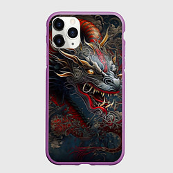 Чехол iPhone 11 Pro матовый Дракон Irezumi, цвет: 3D-фиолетовый