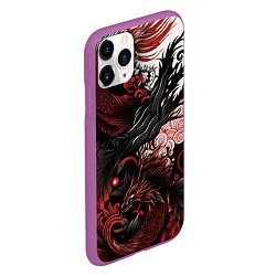 Чехол iPhone 11 Pro матовый Красный Irezumi узор, цвет: 3D-фиолетовый — фото 2