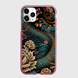 Чехол iPhone 11 Pro матовый Японский змей Irezumi, цвет: 3D-малиновый