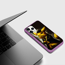 Чехол iPhone 11 Pro матовый Пикачу в строгом костюме, цвет: 3D-фиолетовый — фото 2