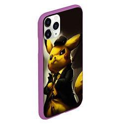 Чехол iPhone 11 Pro матовый Пикачу в строгом костюме, цвет: 3D-фиолетовый — фото 2