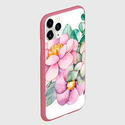 Чехол iPhone 11 Pro матовый Пастельные цветы - посередине, цвет: 3D-малиновый — фото 2