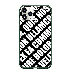 Чехол iPhone 11 Pro матовый Крупный рубленый текст Lorem Ipsum каллиграфия на, цвет: 3D-темно-зеленый
