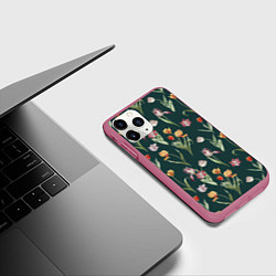 Чехол iPhone 11 Pro матовый Тюльпаны на зеленом фоне, цвет: 3D-малиновый — фото 2