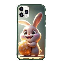 Чехол iPhone 11 Pro матовый Пасхальный зайка на полянке, цвет: 3D-темно-зеленый