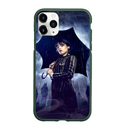 Чехол iPhone 11 Pro матовый Уэнсдей Аддамс с зонтом, цвет: 3D-темно-зеленый