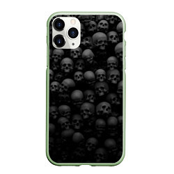Чехол iPhone 11 Pro матовый Груда черепов - паттерн, цвет: 3D-салатовый