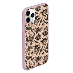 Чехол iPhone 11 Pro матовый Татуировка с цикадой и демоном Они - паттерн, цвет: 3D-розовый — фото 2
