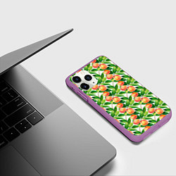 Чехол iPhone 11 Pro матовый Персики акварельный паттерн, цвет: 3D-фиолетовый — фото 2