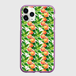 Чехол iPhone 11 Pro матовый Персики акварельный паттерн, цвет: 3D-фиолетовый