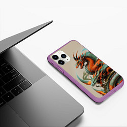 Чехол iPhone 11 Pro матовый Japan dragon - irezumi, цвет: 3D-фиолетовый — фото 2
