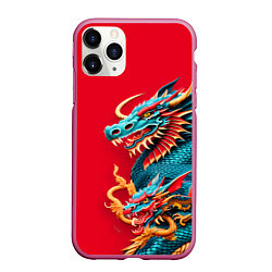 Чехол iPhone 11 Pro матовый Japanese dragon - irezumi, цвет: 3D-малиновый