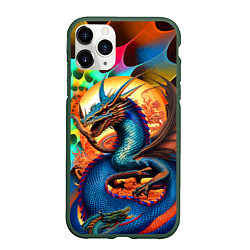 Чехол iPhone 11 Pro матовый Japanese dragon - tattoo - irezumi, цвет: 3D-темно-зеленый