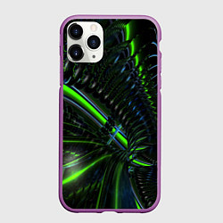 Чехол iPhone 11 Pro матовый Светящиеся лучи узор, цвет: 3D-фиолетовый