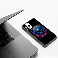Чехол iPhone 11 Pro матовый Мексиканский неоновый череп с крестом, цвет: 3D-темно-зеленый — фото 2