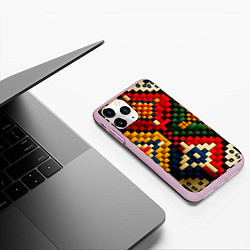 Чехол iPhone 11 Pro матовый Русский узор крестиком, цвет: 3D-розовый — фото 2