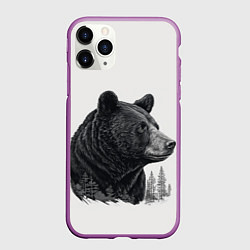 Чехол iPhone 11 Pro матовый Нарисованный медведь, цвет: 3D-фиолетовый