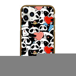 Чехол iPhone 11 Pro матовый Панды с сердечками, цвет: 3D-коричневый