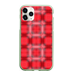 Чехол iPhone 11 Pro матовый Красный с белым клетчатый узор, цвет: 3D-салатовый