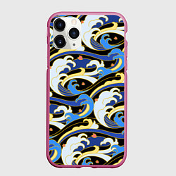 Чехол iPhone 11 Pro матовый Волна - паттерн - японский стиль, цвет: 3D-малиновый