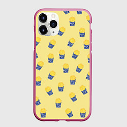 Чехол iPhone 11 Pro матовый Картофель фри - паттерн: желтый, цвет: 3D-малиновый