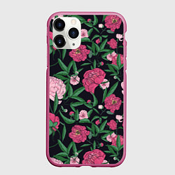 Чехол iPhone 11 Pro матовый Заросли розовых пионов, цвет: 3D-малиновый