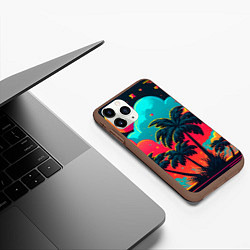 Чехол iPhone 11 Pro матовый Неоновые пальмы на закате, цвет: 3D-коричневый — фото 2