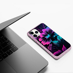 Чехол iPhone 11 Pro матовый Неоновый цветок, цвет: 3D-розовый — фото 2