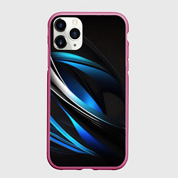 Чехол iPhone 11 Pro матовый Абстрактные синие и белые линии на черном фоне, цвет: 3D-малиновый