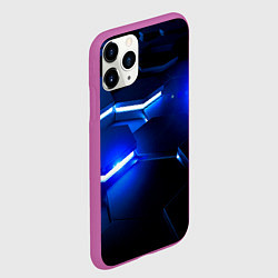 Чехол iPhone 11 Pro матовый Металлические соты с синей подсветкой, цвет: 3D-фиолетовый — фото 2