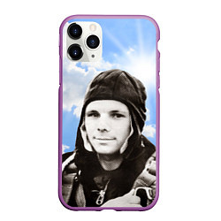 Чехол iPhone 11 Pro матовый Летчик космонавт Юра Гагарин, цвет: 3D-фиолетовый