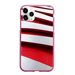Чехол iPhone 11 Pro матовый Два слоя металла - красный и белый, цвет: 3D-малиновый
