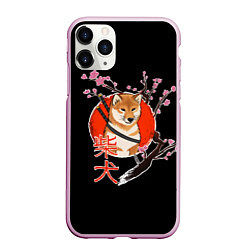 Чехол iPhone 11 Pro матовый Сиба ину самурай, цвет: 3D-розовый