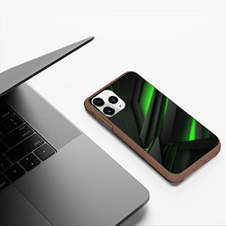 Чехол iPhone 11 Pro матовый Черно-зеленые объемные полосы, цвет: 3D-коричневый — фото 2