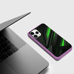 Чехол iPhone 11 Pro матовый Черно-зеленые объемные полосы, цвет: 3D-фиолетовый — фото 2